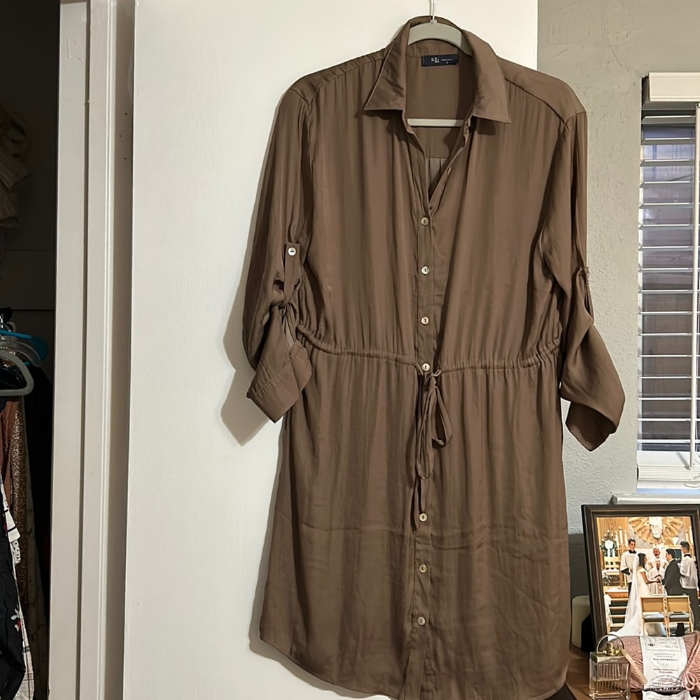Brown shirt dress size small brand KLD made in USA